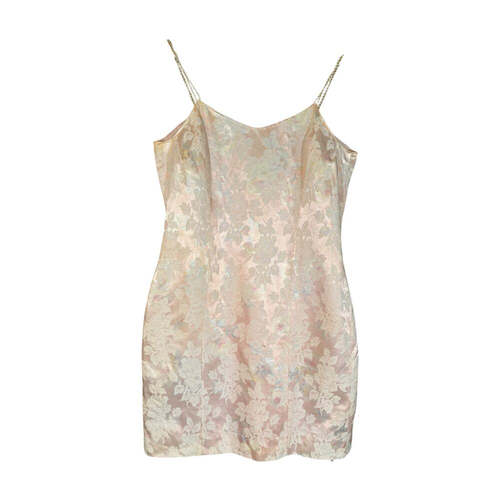 Ethereal‎ Fairy Pink Vintage Brocade Mini Dress Satin L Pearl Straps Feminine - Picture 12 of 16